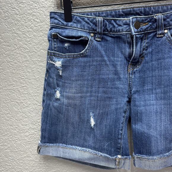 Womens Short Size 0 Jennifer Lopez Distressed Boyfriend Blue Jeans Denim Shorts - Picture 3 of 11